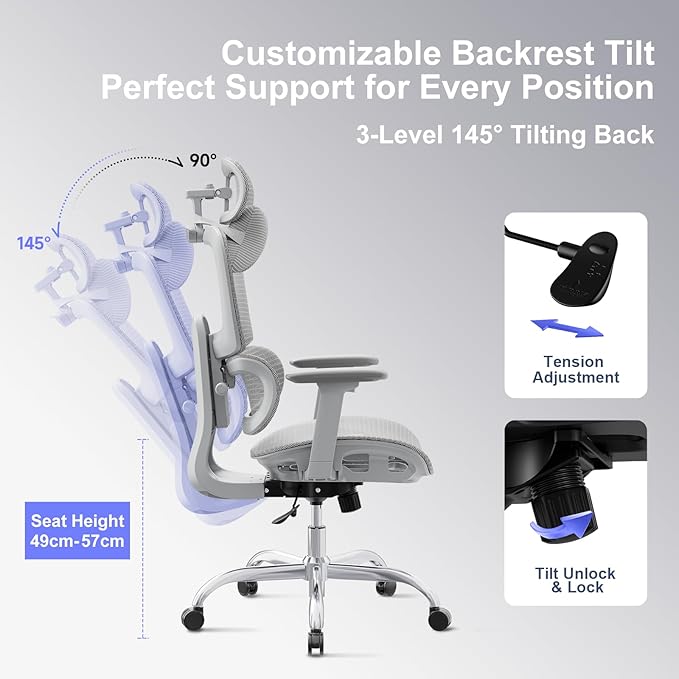 Ergonomic Office Chair with 3D Headrest, Computer Chair with Adjustable