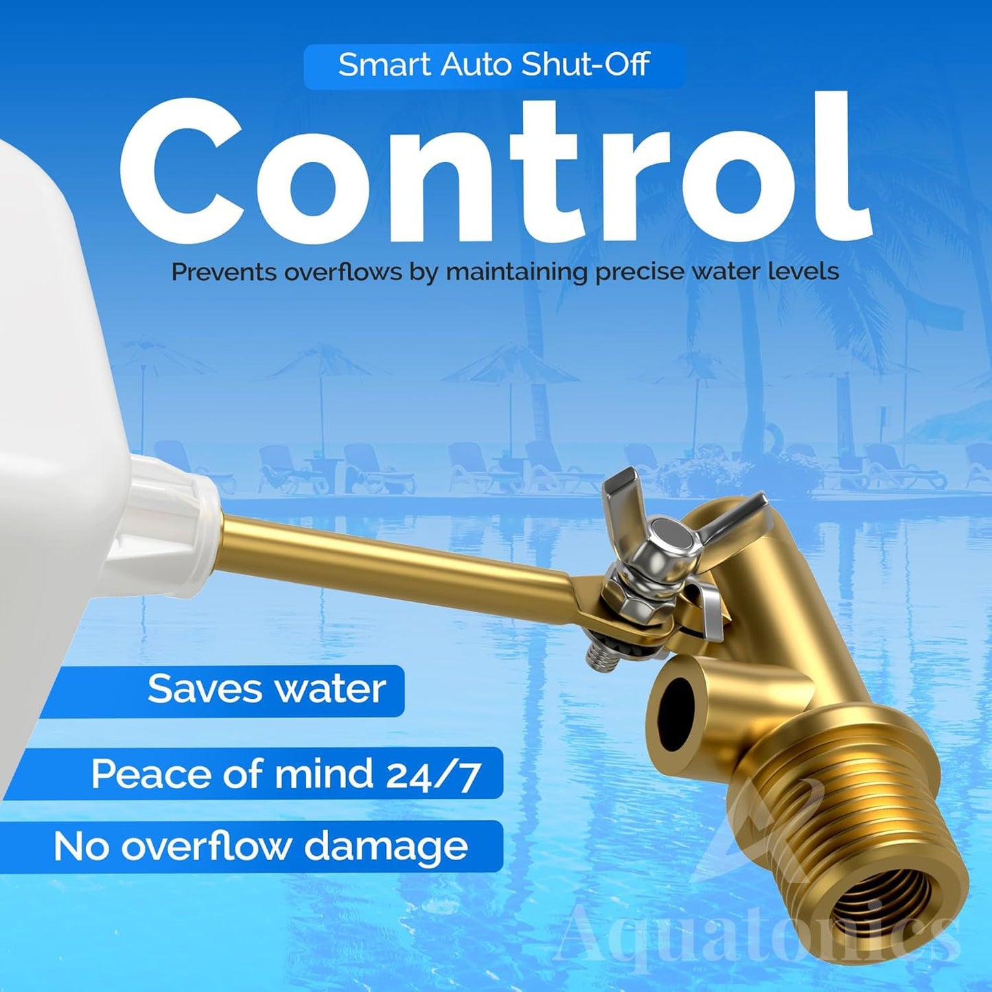 3/8" Water Float Valve – Heavy-Duty 125 PSI Water Level Controller - Easy Wingnut Adjustment Float Valve – Adjustable Flow (2.25 GPM) for In-Ground Pools & Auto-Fill Systems