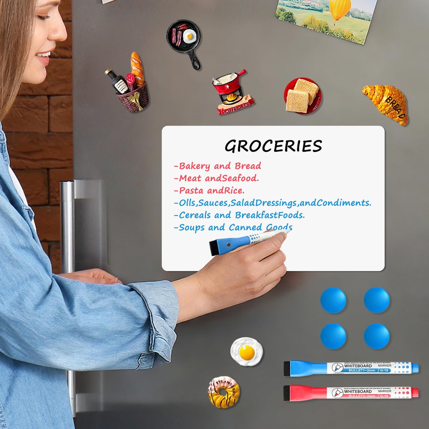 Magnetic Whiteboard for Fridge, 17" x 11" Dry Erase Board Set with Markers & Eraser, Strong Magnet & Stain-Resistant Surface, Fridge Calendar for Notes, Grocery List, Meal Planning & Family Schedule