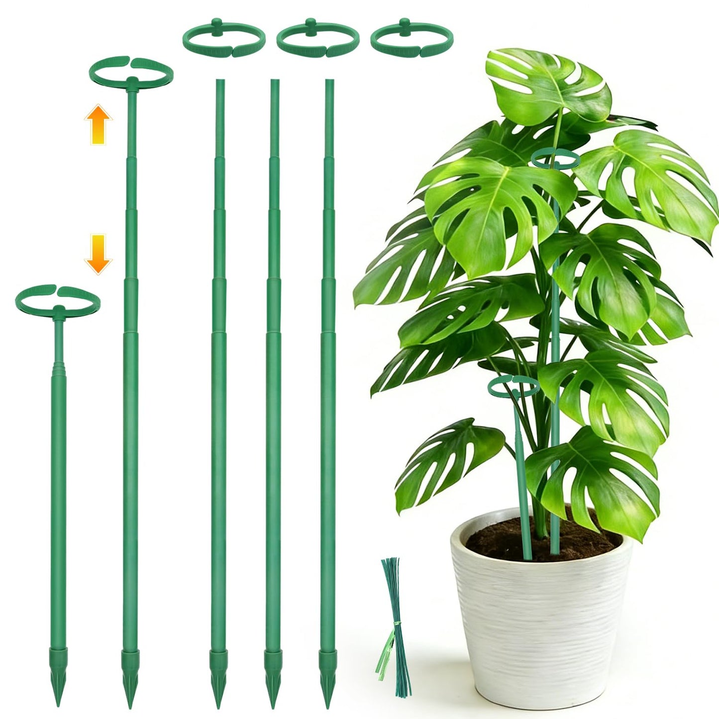 Telescoping Monstera Plant Support Stakes, 12.5IN to 48.4IN Adjustable Length, Extendable Plant Stakes for Indoor Plants, Premium Stainless Steel Material Plants Sticks for Orchids, Tomatoes- 5Pack