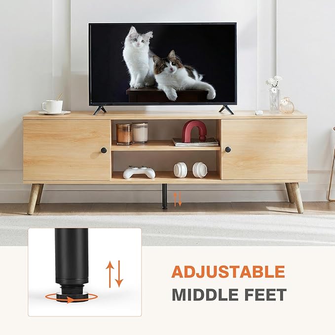 Sweetcrispy TV Stand for 55 60 inch TV, Modern Mid Century Entertainment Center