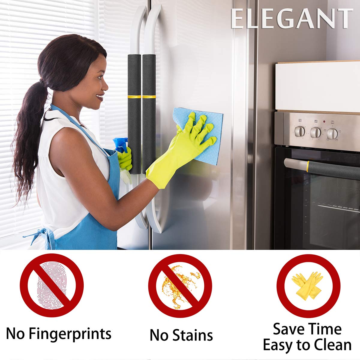 MRKG Refrigerator Door Handle Covers, Set of 4, Washable Without Fading or Cracking, Keep Your Kitchen Appliance Clean from Smudges, Drips, Food Stains, Oil (Black)