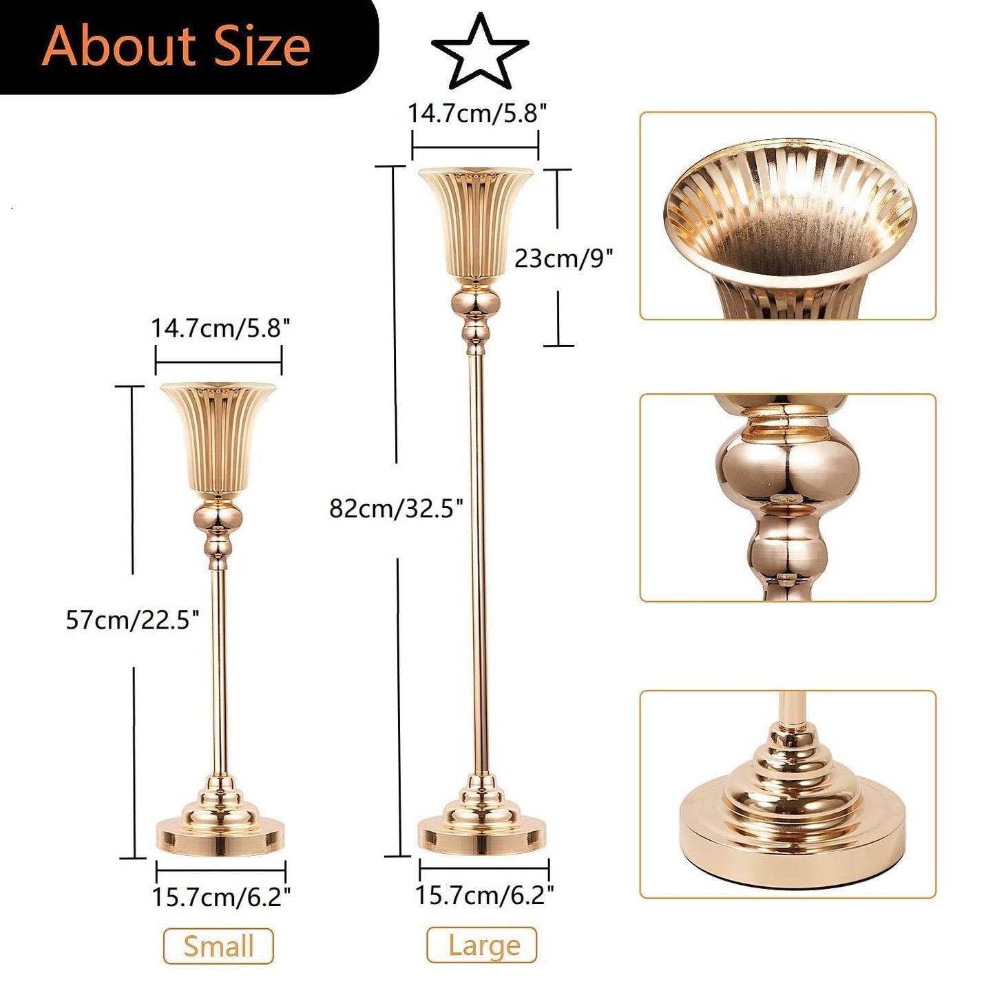 32.5inch Versatile Metal Wedding Centerpiece Vases - Set of 2 Tall Gold Trumpet Vases for Road Lead, Elegant Centerpiece Stands for Wedding Reception Party Events Anniversary (Gold, 32.5in - 2Pcs)