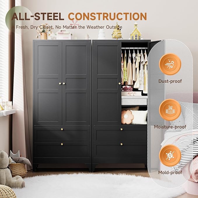 Letaya Metal Armoire Wardrobe Closet