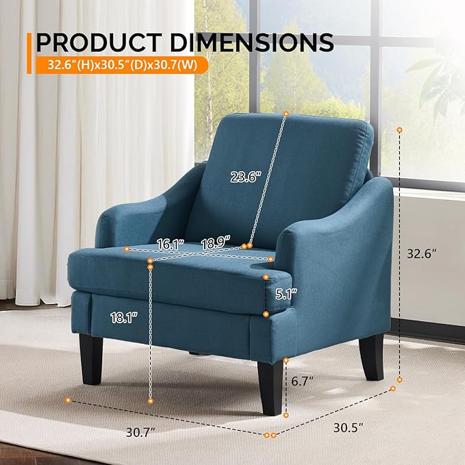 VINGLI Linen Fabric Accent Chairs Set of 2, Comfy Sofa Chair Living Room