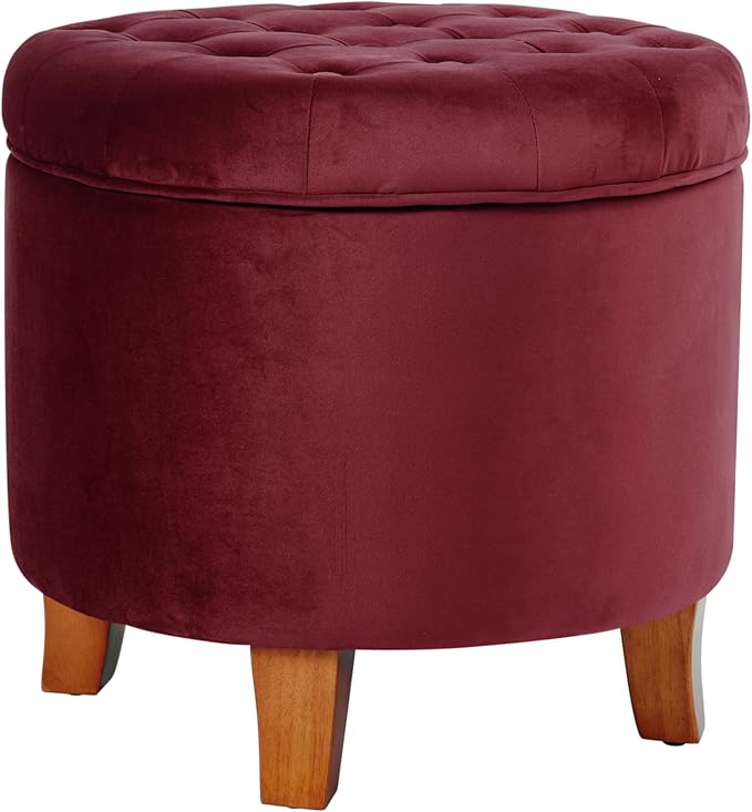 Homepop Home Decor | Upholstered Round Velvet Tufted Foot Rest Ottoman | Ottoman