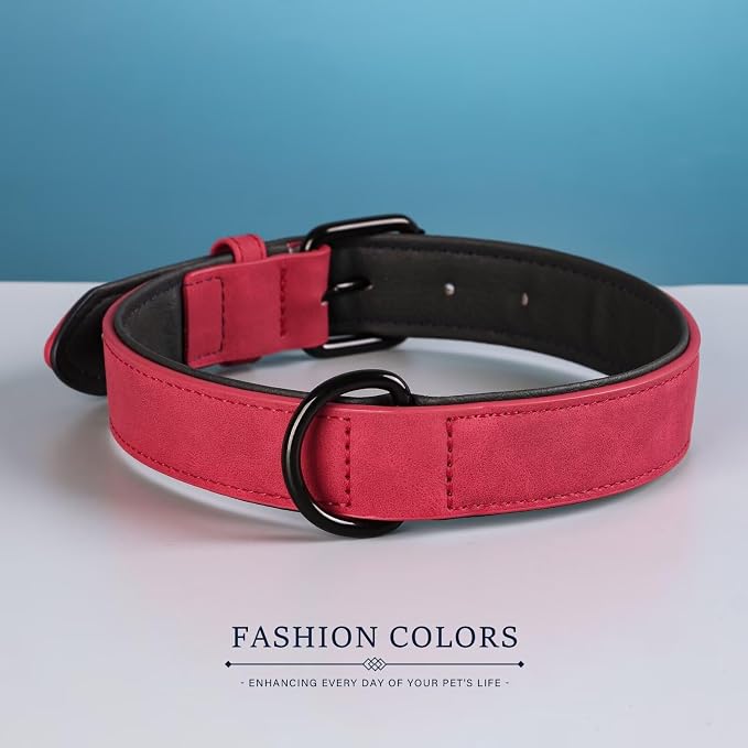 Didog Soft Padded PU Leather Dog Collar, Breathable and Adjustable Red Dog Collars for Small Dogs, Comfortable for Daily Walk, Red, M Fit Neck 11-14"(10-20 lbs)