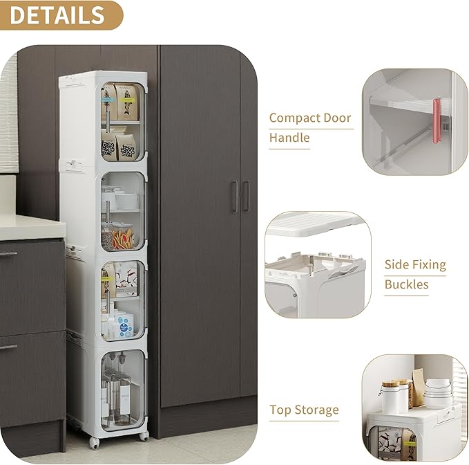 3-Tier Tall Narrow Storage Cabinet, Slim Bathroom Storage Cabinet