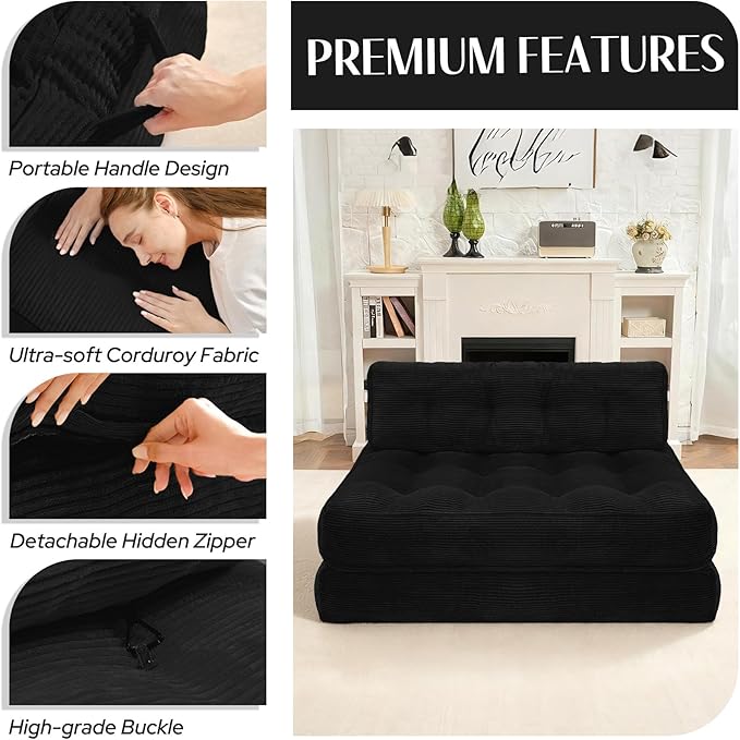HABUTWAY Folding Sofa Bed, Foldable Floor Sofa Lounge w/Dual-Pillow & Handle