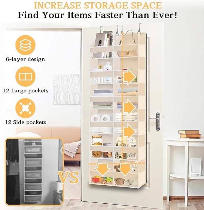 Ofiray-home Over the Door Organizer 6 Tiers, Extra Large Behind Door Storage of