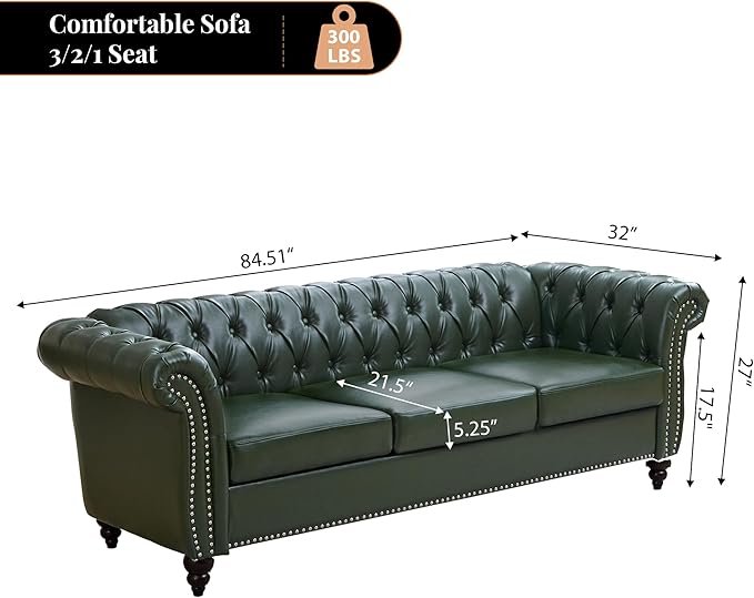 LEVNARY Chesterfield Sofa, 3 Seater Tufted Couch