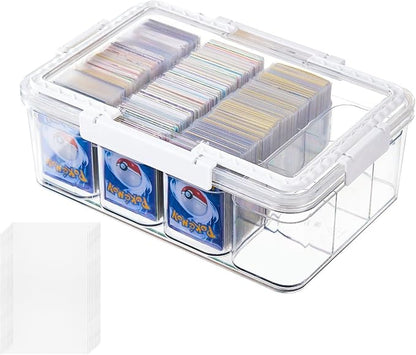 Portable Card storage box with 12 Removable Containers,Storage Box with lid for 2000+ Cards Fits for Standard Cards, TCG, PTG and Sport Cards, with 10 Soft Sleeves(clear,1pack)