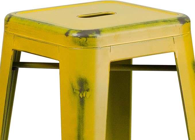 Flash Furniture Kai Commercial Grade 30" High Backless Distressed Yellow Metal