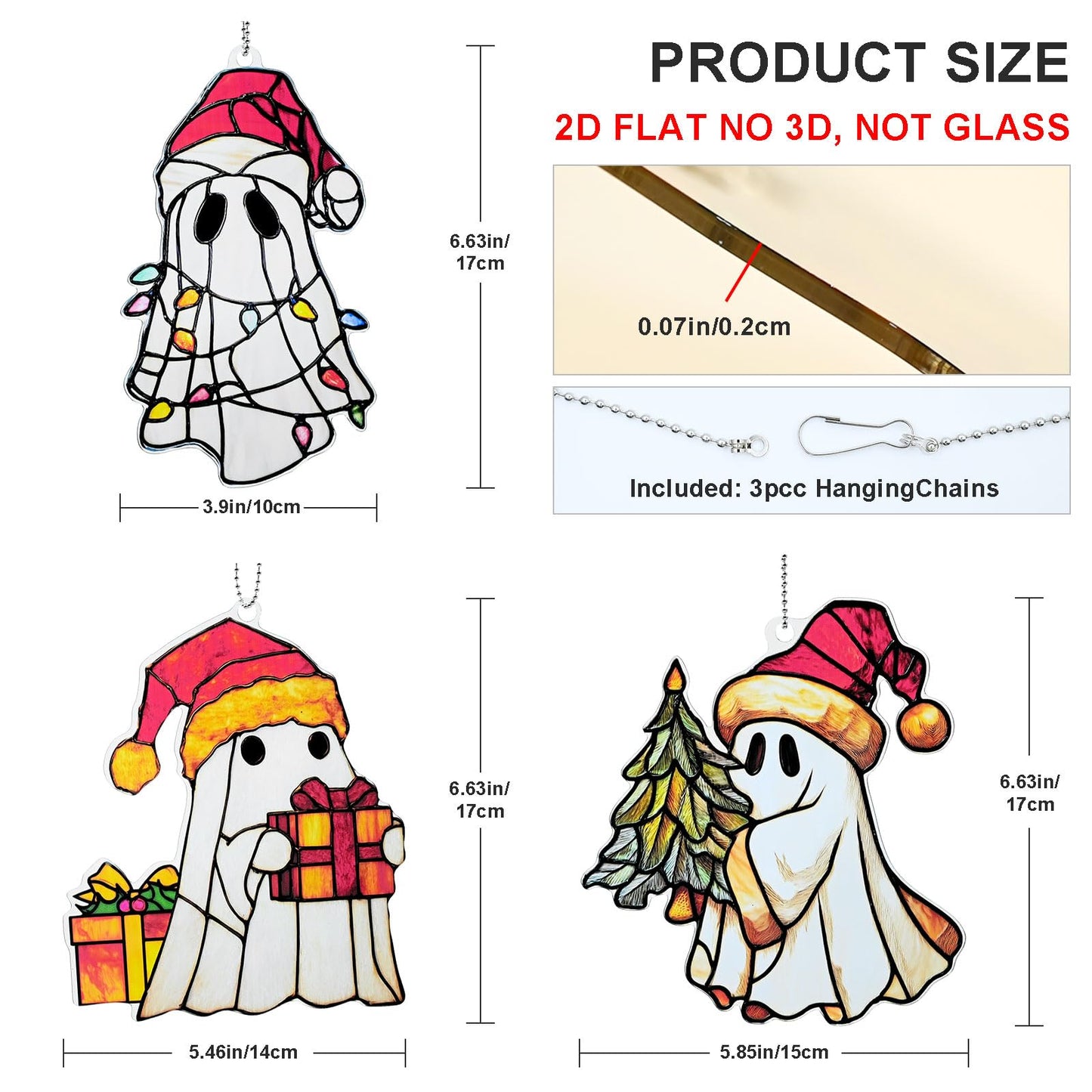 Christmas Ghost Ornament Acrylic Suncatcher Window Hanging Wall Decor for Indoor Outdoor Doors Home