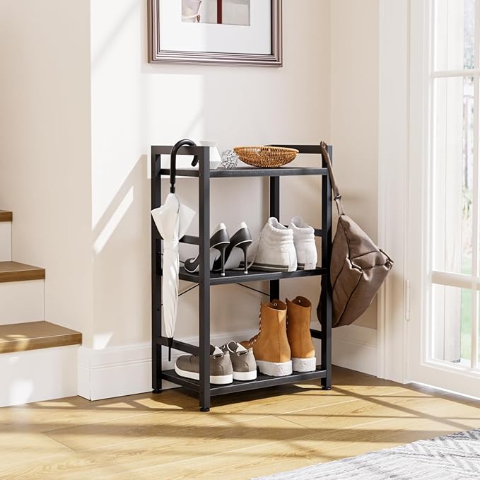 NUMENN 3 Tier Slim Bookshelf, Bookcase Shelf Storage Organizer, Modern Book