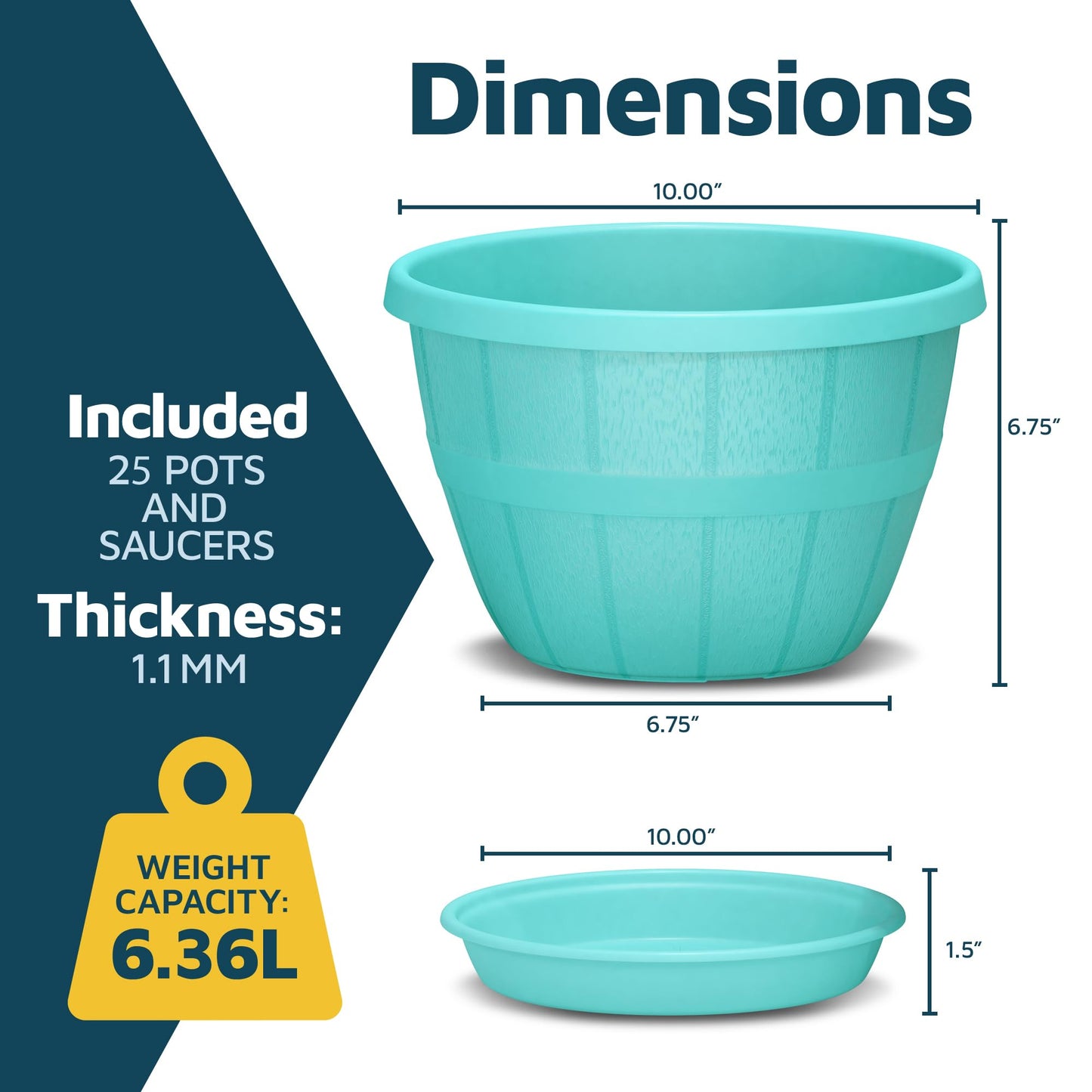 10-Inch Whiskey Barrel Planters Outdoor Pack of 25 - Durable Plastic Plant Pots for Indoor & Outdoor Use with Drainage & Saucer, Lightweight Rustic Barrel Planters for Flowers, Herbs & Small Plants