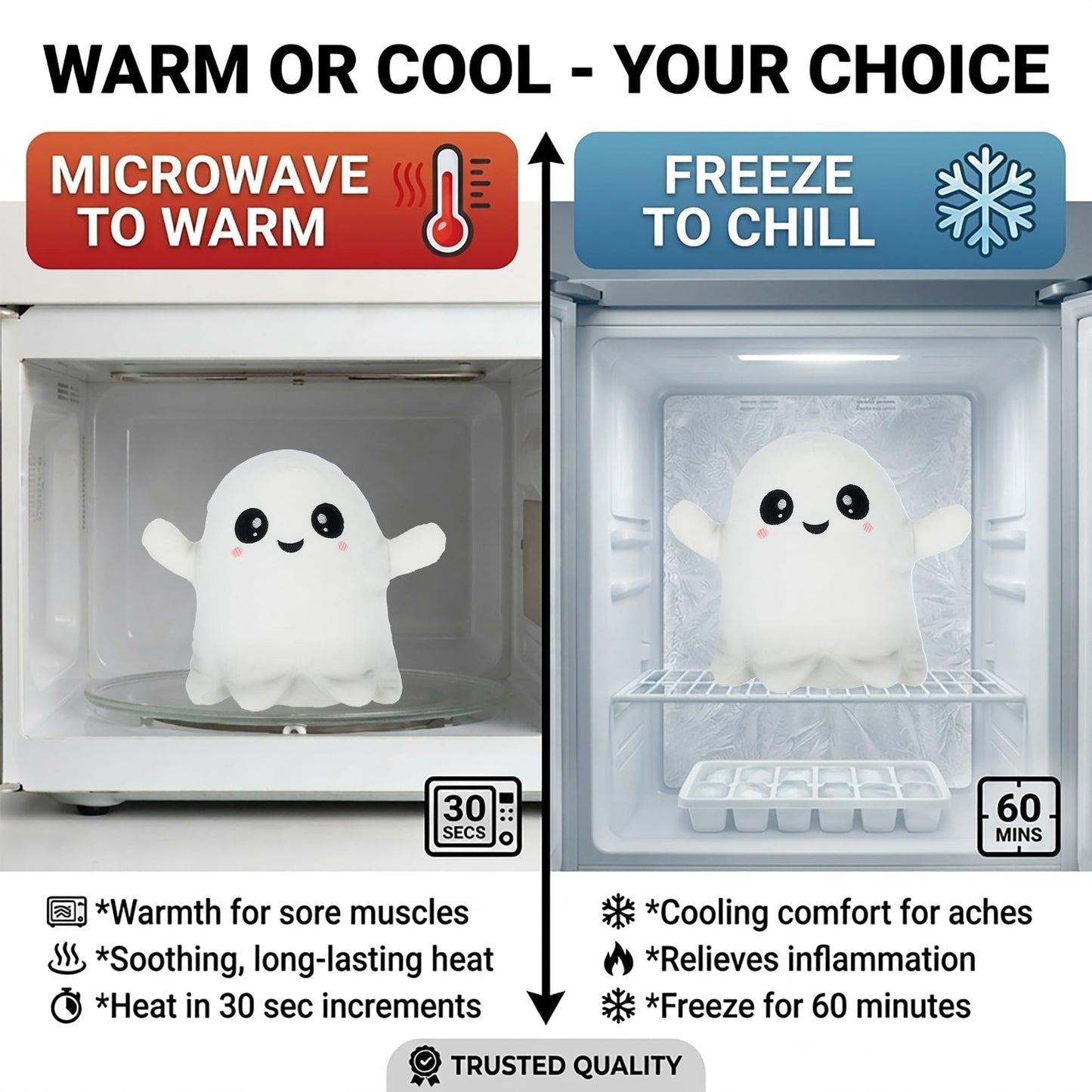 1i4 Group Glow in the Dark - Ghost - Microwavable & Weighted Plush Stuffed Animal - Heated Plushie for Warmth - Cute, Soft, Cozy Toy for Adults & Children (Boys, Girls, & Toddlers) by Warm Pals