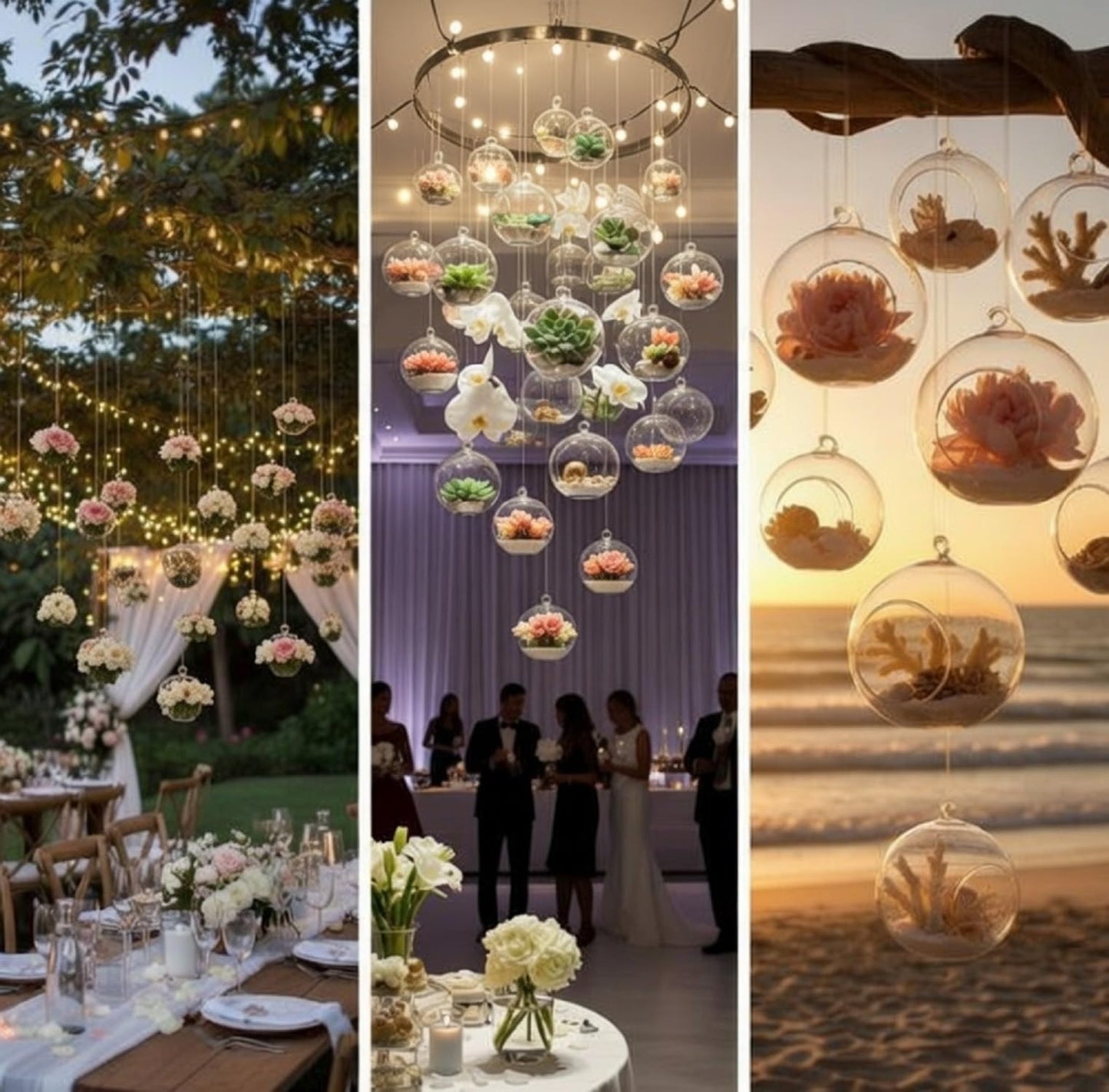 GlikCeil 24 Pcs 5.3'' 3.9'' 3.15'' Hanging Glass Tealights Candle Holder Large Globes Fillable Plant Clear Terrarium Orbs Air Plants Holder with Fishing Line Wedding Centerpiece Tree Decor