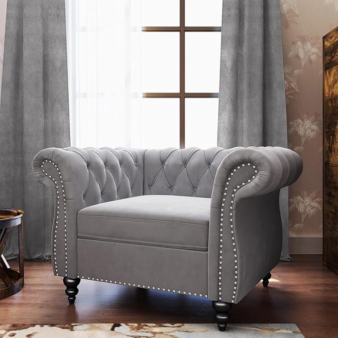 Mid-Century Sofa Chair, Velvet Accent Chair