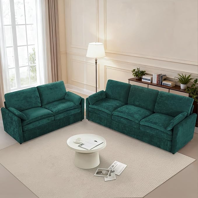 Classic Chenille Sofa Set with 2 Extra Armrest Pillows, Loveseat and 3-Seat