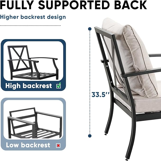 4 Piece Outdoor Patio Furniture Set, Oversized Metal Conversation Set