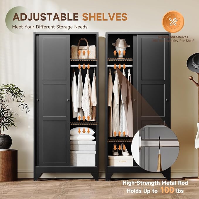 Letaya Armoire Wardrobe Closet, Narrow Slim Coat Closet Cabinet