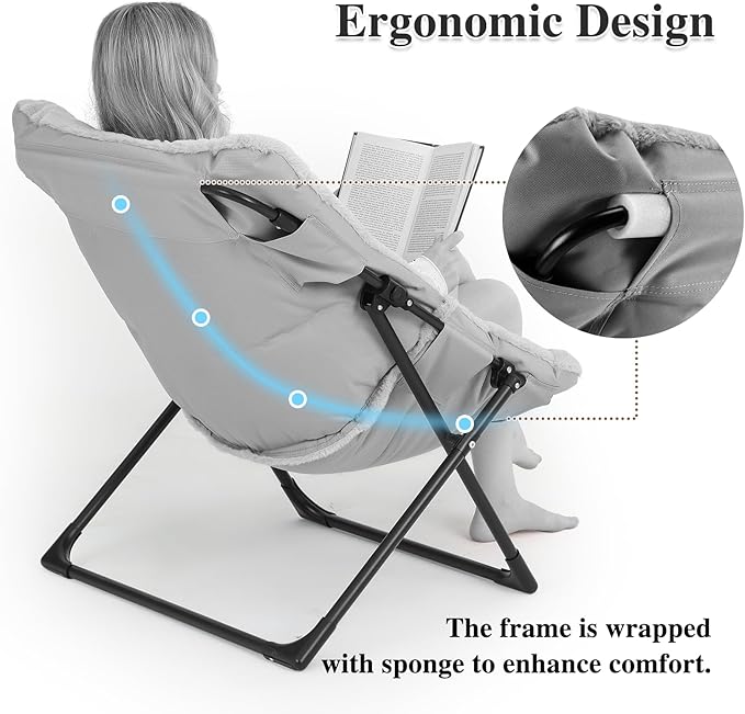 Comfy Saucer Chair for Adults, Soft Faux Fur Bedroom Chair, Accent Dorm Chairs