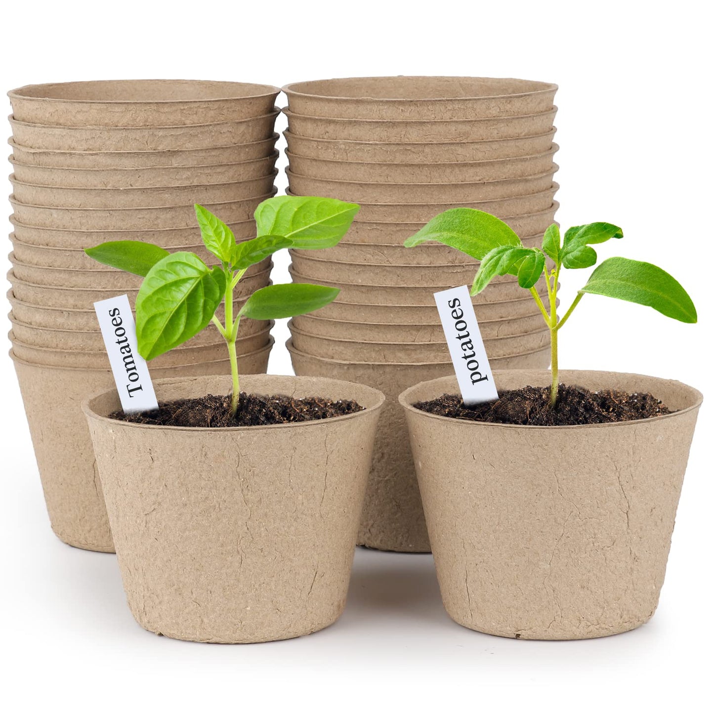 homenote Peat Pots, 4 Inch Seed Starting Pots with Drainage Holes Round(30 Pcs) with 4 Inch Plastic Plant Labels Waterproof Plant Tags(200 Pcs)