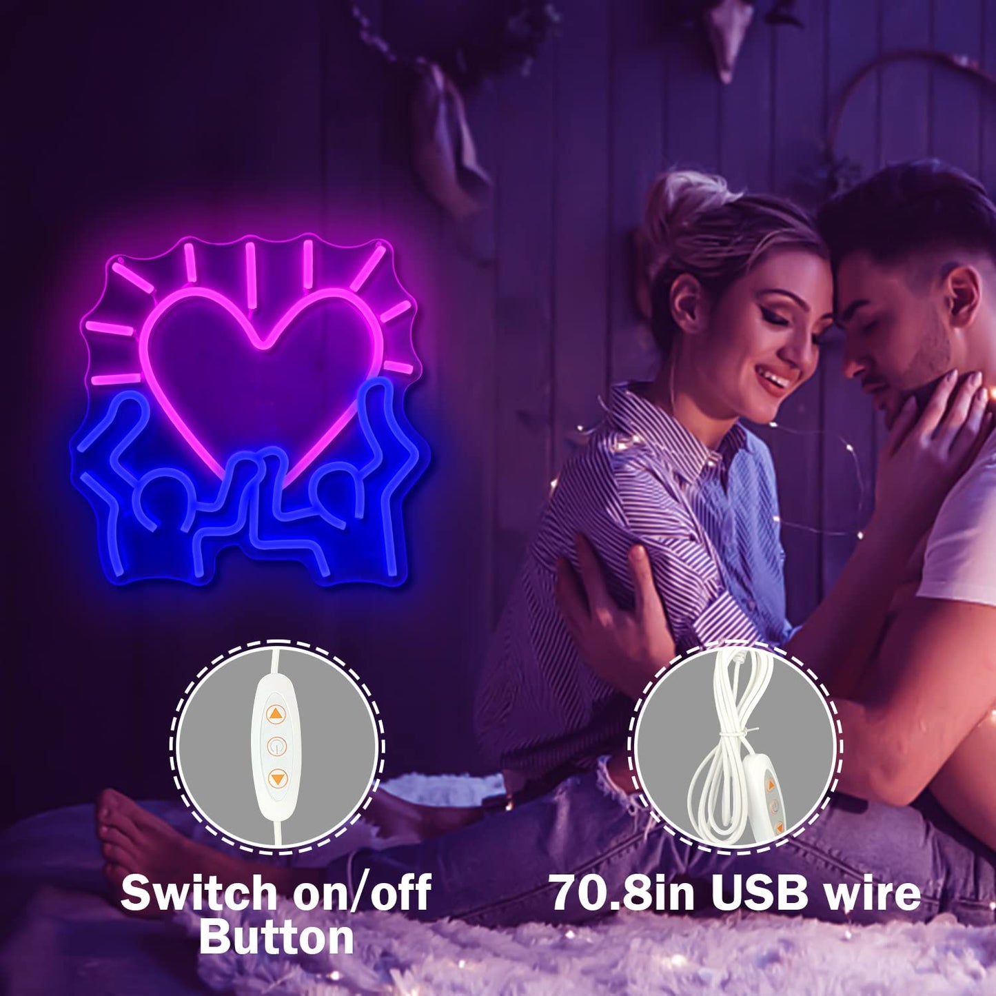 Graffiti Heart Neon Sign LED Signs for Wall Dimmable Heart Neon Light Up Signs for Bedroom Man Cave Neon Wall Art Decor Gifts for Teens