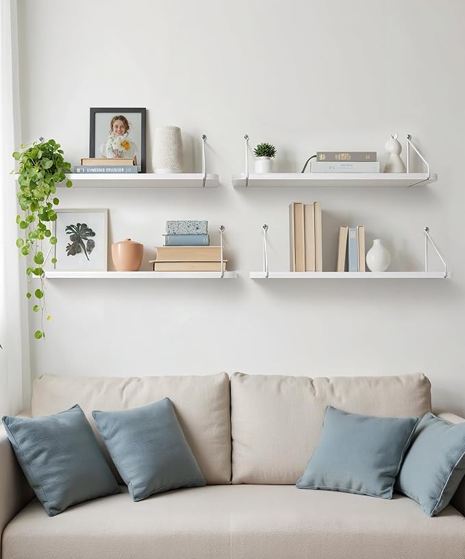Afuly White Floating Shelves, 24 inch Long Shelves