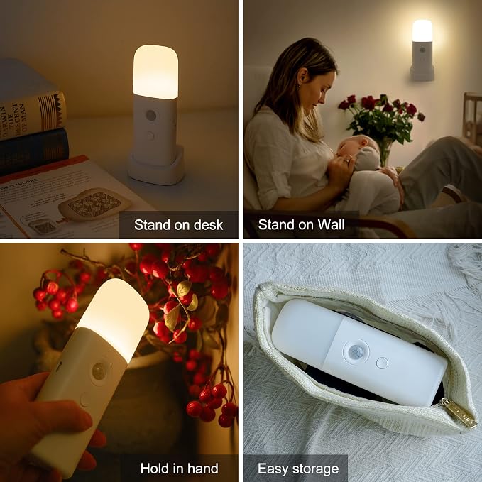 CREWEEL Motion Sensor Night Light, Dimmable Night Lights with 5 Brightness Levels, 2000mAh Rechargeable Battery Operated Light, Portable Motion Sensor Light for Kids Room, Bedroom, Hallway
