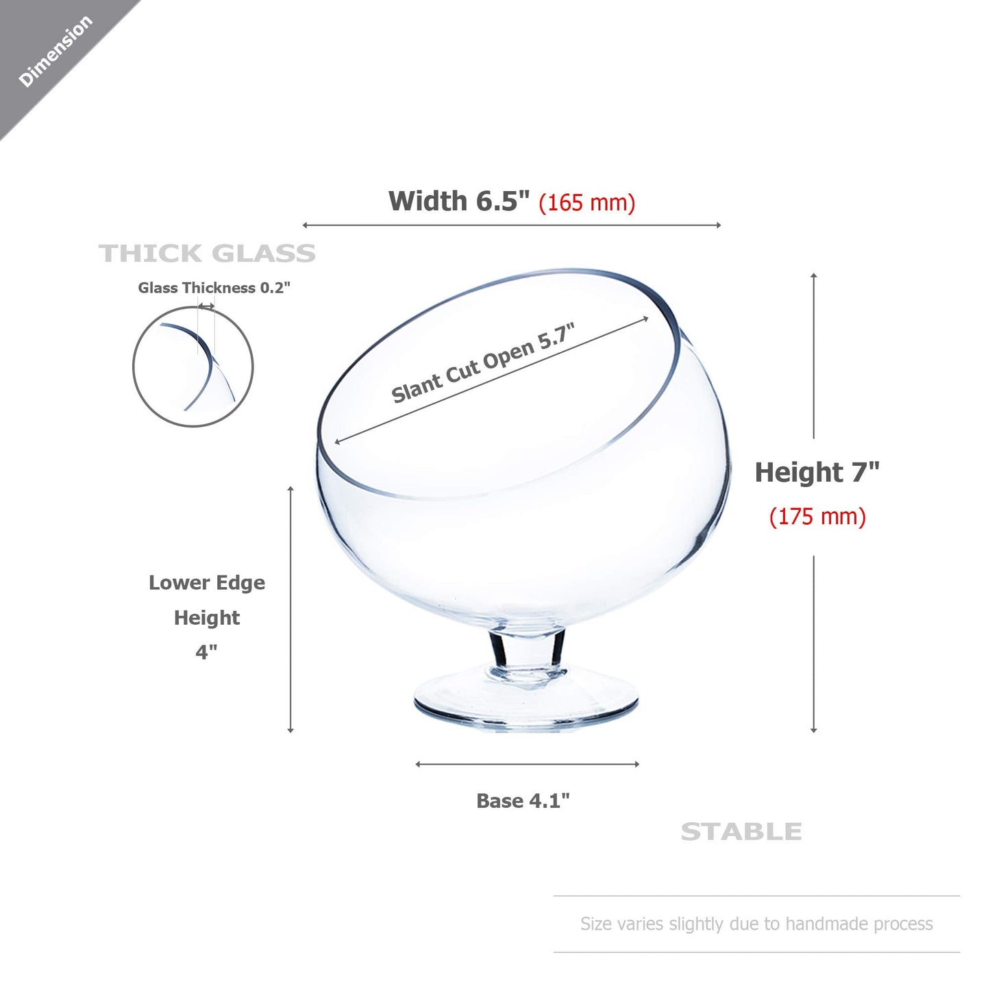 WGV Slant Cut Bowl Glass Vase with Stand, Width 6.5", Height 7", Clear Planter Terrarium, Candy Dish, Fruit Jar for Wedding Party Event, Home Office Decor, 1 Piece