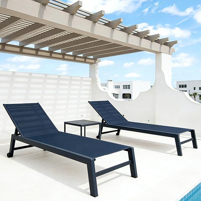 PURPLE LEAF Patio Chaise Lounge Set 2 Pieces Textilene Pool Lounge Chairs