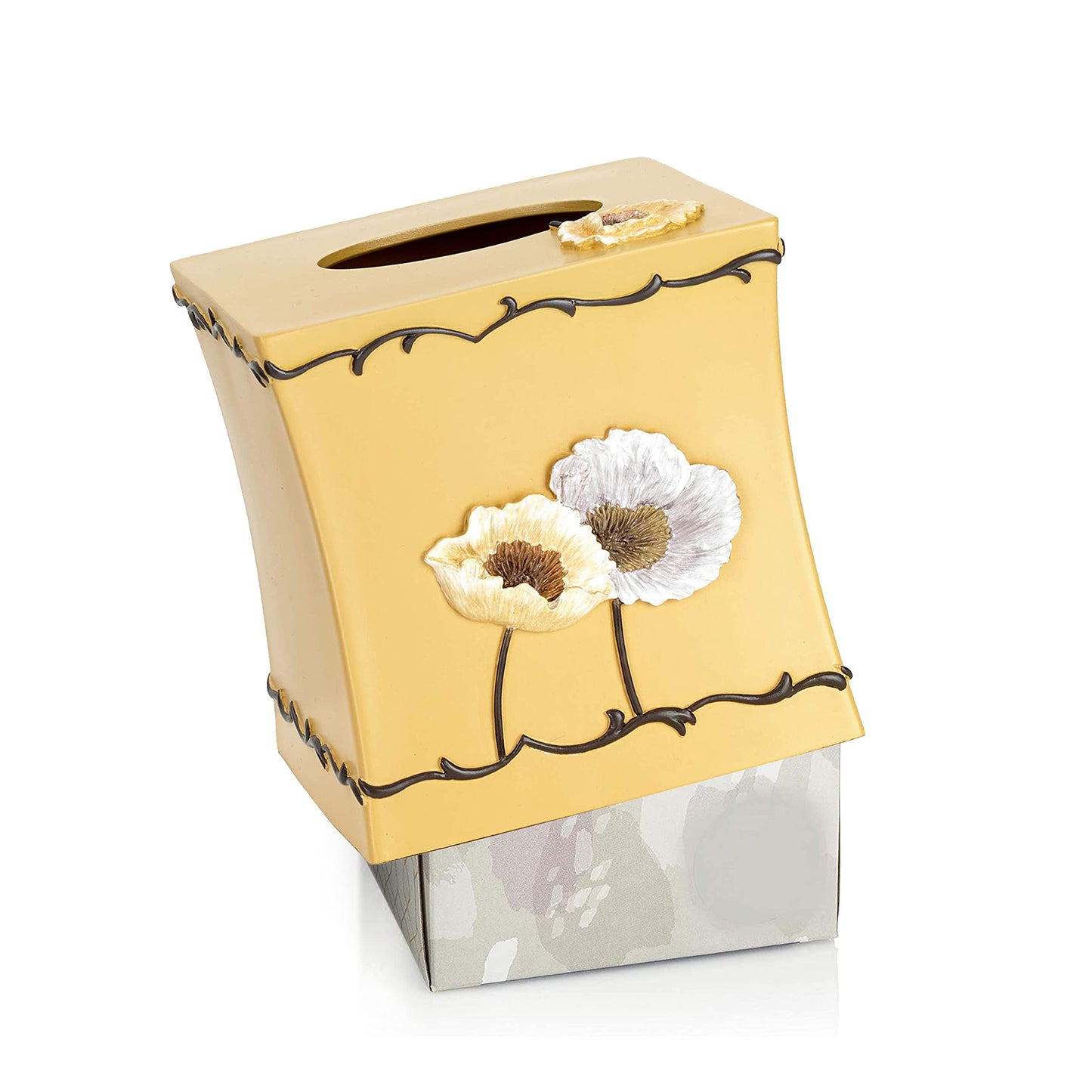 Resin Tissue Box Cover for Modern Home Decor - Minimalist Square Tissue Box Holder for Guest Room, Bedroom, Bathroom, Tabletop & Office - Durable and Aesthetic Tissue Holder, Poppy Fields