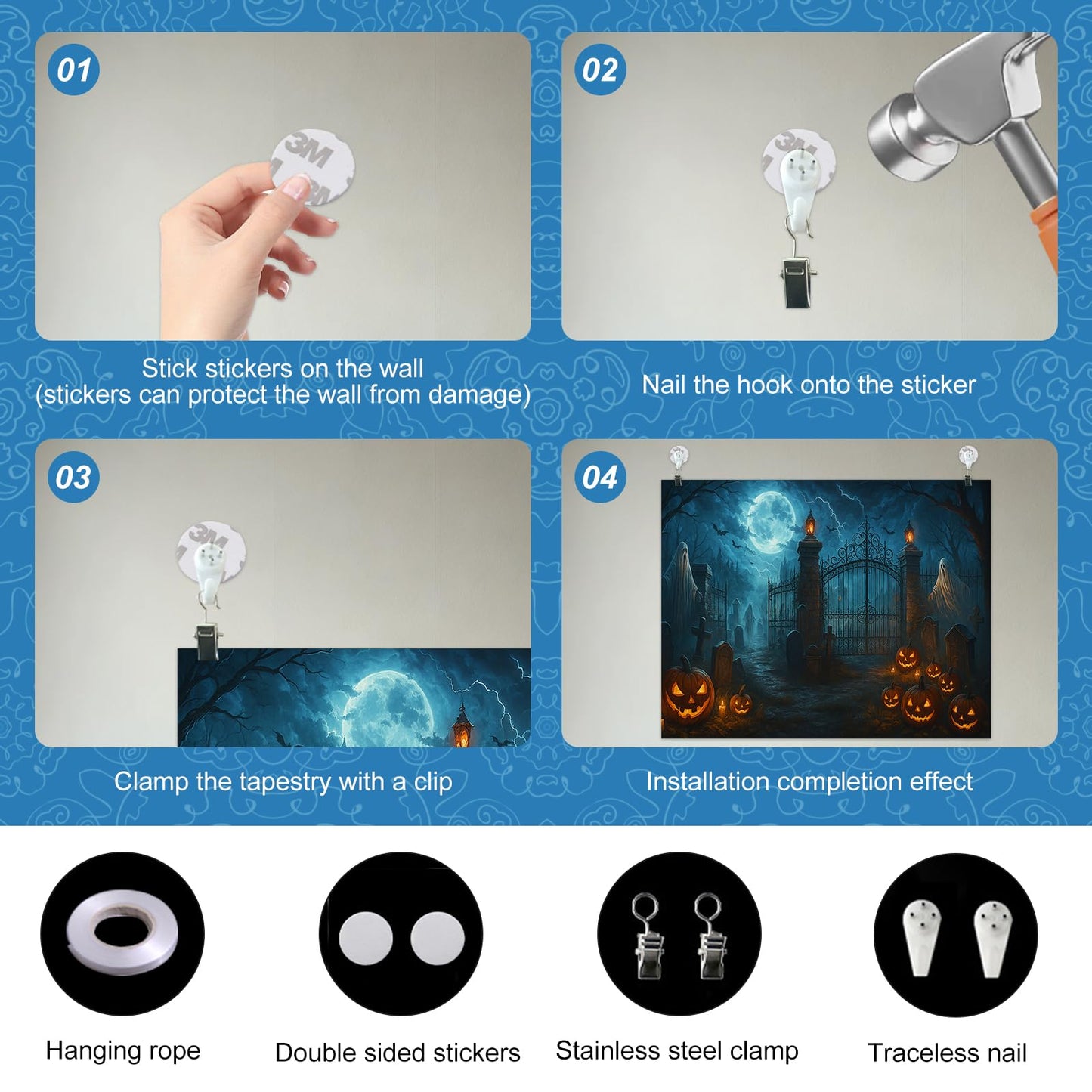 BlissYard Halloween Backdrop Banner for Party Decoration Photography Haunted Graveyard Ghosts Glowing Lanterns Full Moon 8x6ft Perfect for Spooky Halloween Party Horror Events