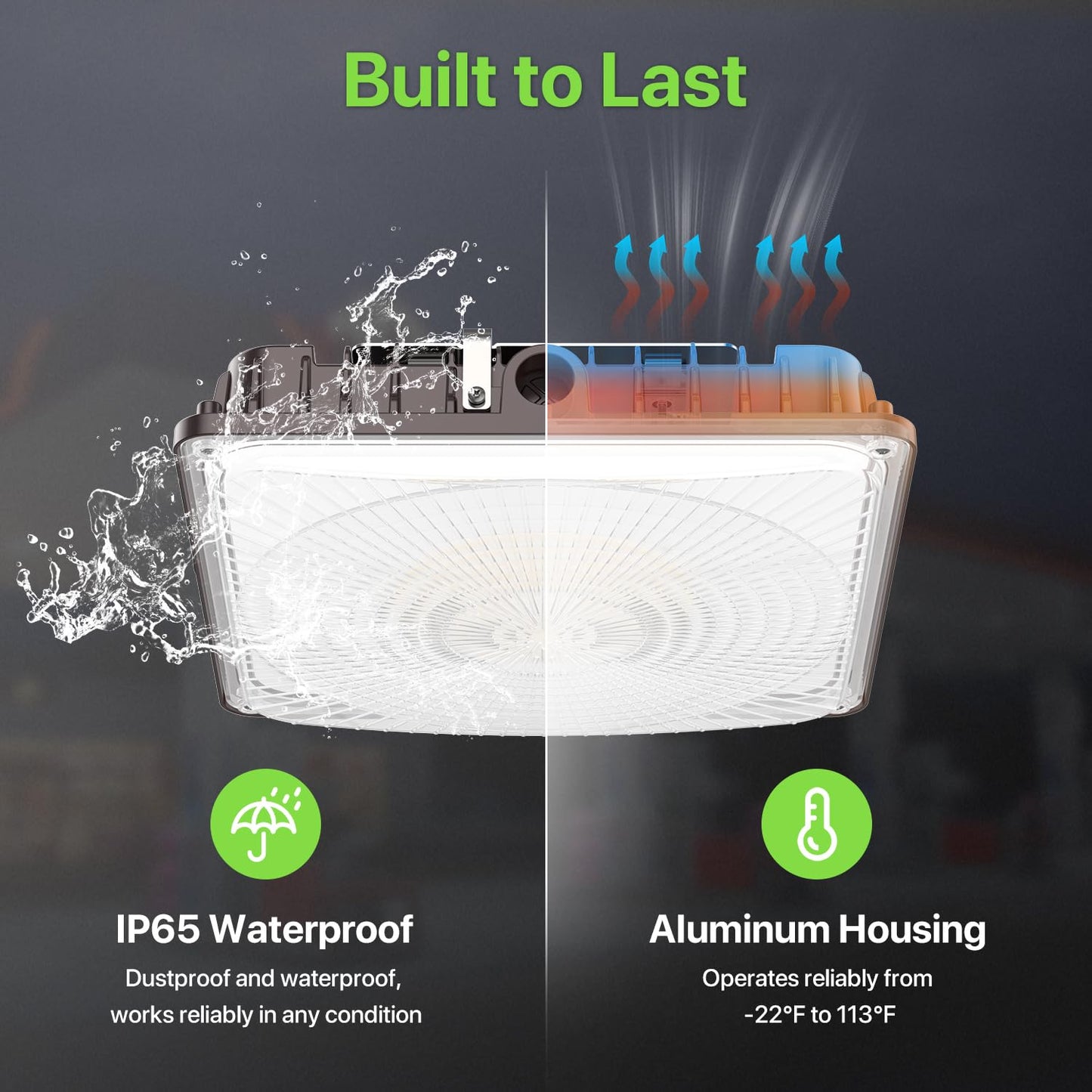 Glitgate LED Canopy Lights 4Pack - 100W/80W/60W 3-Wattage Adjustable, 5000/4000K/3000K 3-CCT Selectable Commercial Outdoor Canopy Light, IP65 Waterproof Ceiling Light Fixture for Warehouse