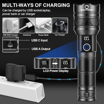 Rechargeable Flashlights 100000 High Lumens, Long Range 5000ft, Super Bright LED Flashlight USB C, High Powerd Multi-functional Heavy Duty Strong Flash Light High Beam, For Emergency Home Camping