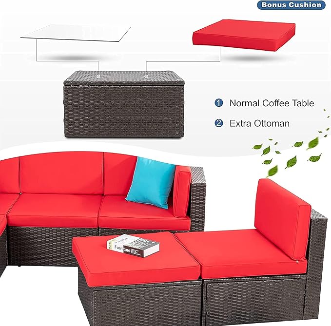 Vongrasig 6 Pieces Patio Furniture Set, Outdoor Sectional Sofa Couch, All