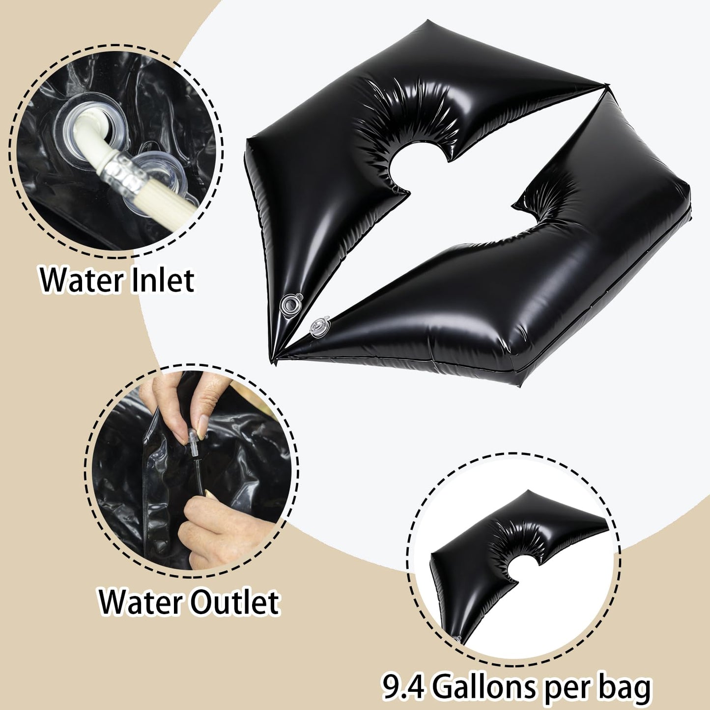 Tree Watering Bag/Ring Slow Release 19 Gallon, Tree Bags for Watering Equipped with Two Low Filling Pipes Deep Root Drip Irrigation Watering for Trees, Plants, and Gardens of All Sizes (1, Black)