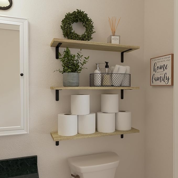 WOPITUES Wood Floating Shelves Set of 6, 24 inch Long Floating Shelves