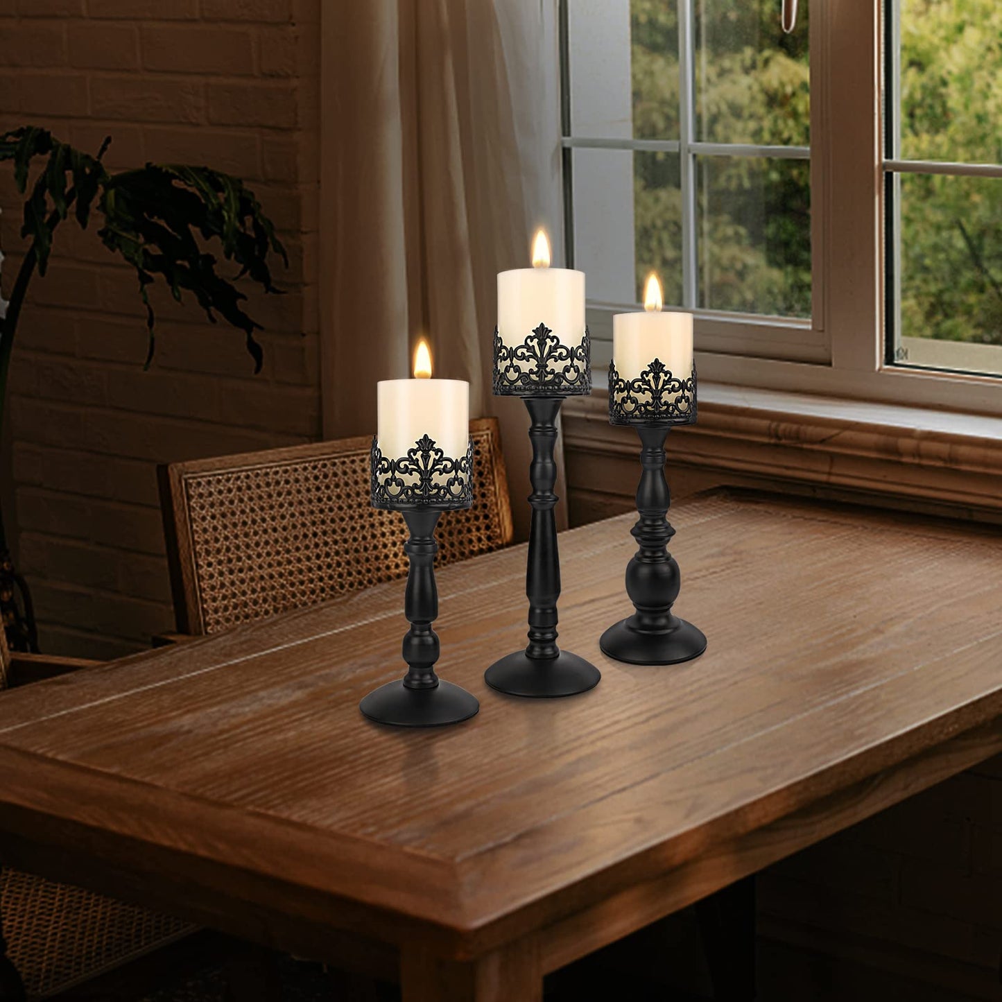 Black Vintage Candle Holder for Table Centerpiece Gothic Candle Stand Set