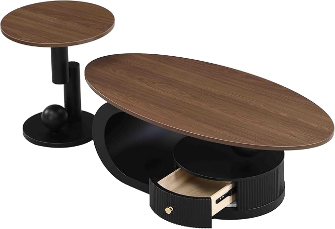 Modern Oval Coffee Table Set of 2, Wood Living Room Accent Coffee Table and