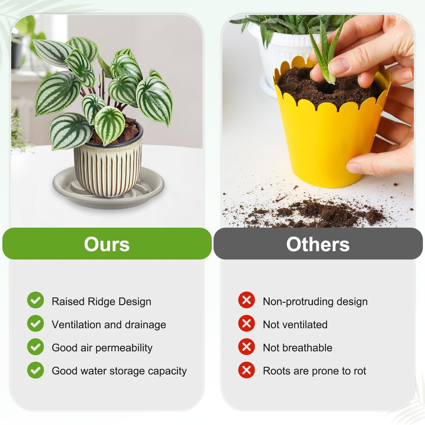 M METERXITY 2-Pack Plant Saucer, 10.4 Inch/ 26.5cm Plastic Plant Trays Thicker for Pots/Indoor/Outdoor/Water Drainage and Protection, Flowerpot Drip Tray [Grayish White]