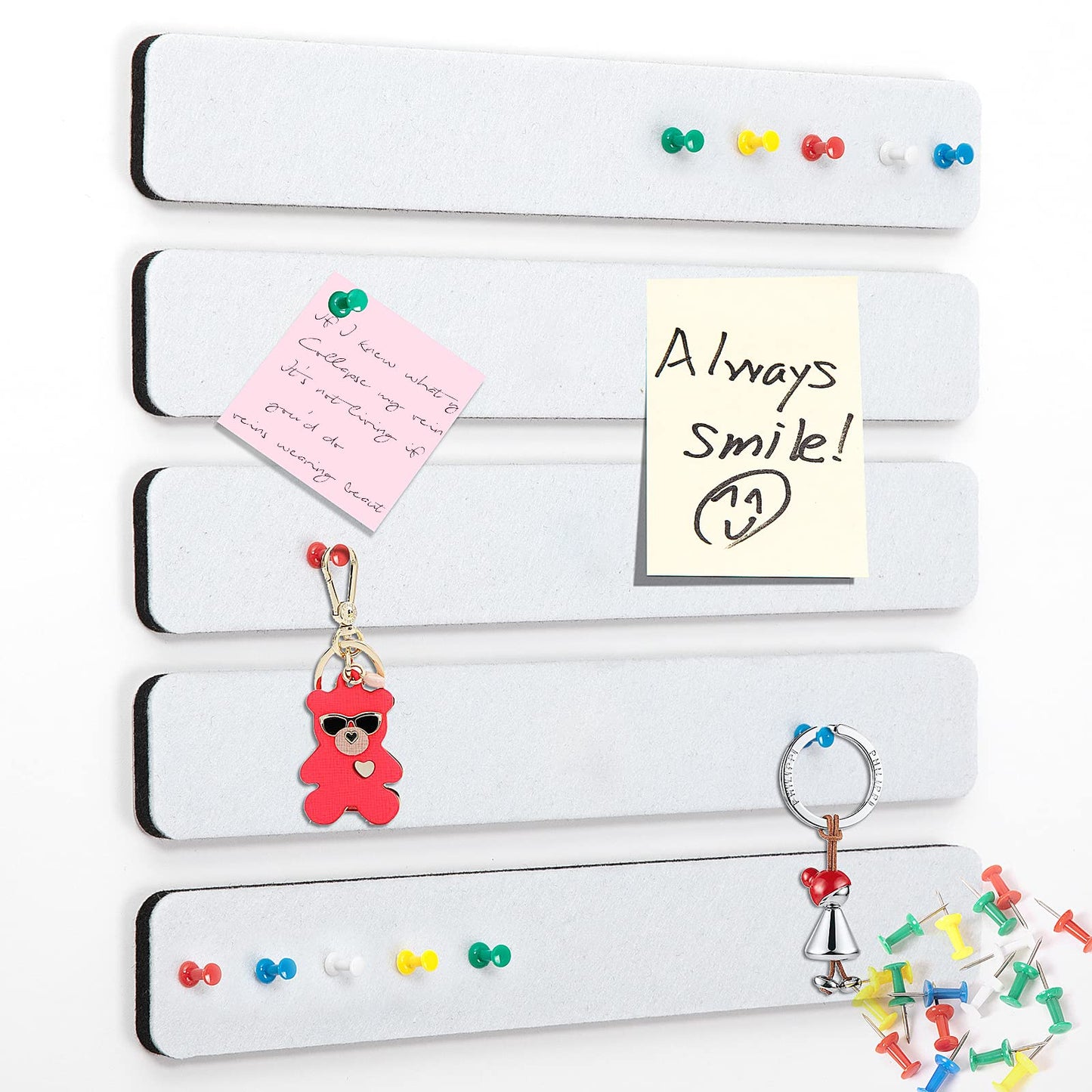 Arlasuo 5 Pack Grey Felt Pin Board Bar Strips Bulletin Board Bundle with 5 Pack White Felt Pin Board Bar Strips Bulletin Board