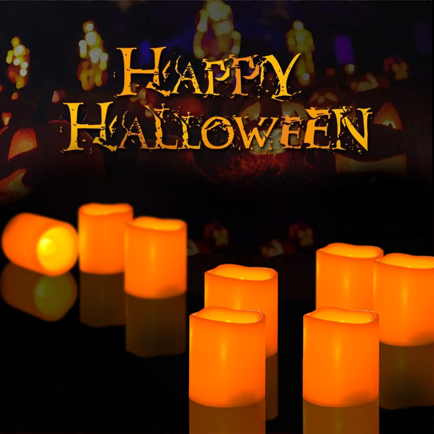 CANDLE CHOICE Battery Operated Flameless Votive Candles Orange Realistic Flickering Electric Fake LED Tea Lights for Halloween Pumpkin Thanksgiving Christmas Decorations, 24 PCS, Batteries Included
