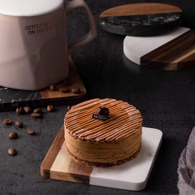 I-LAN 4-Piece Marble and Wood Coasters
