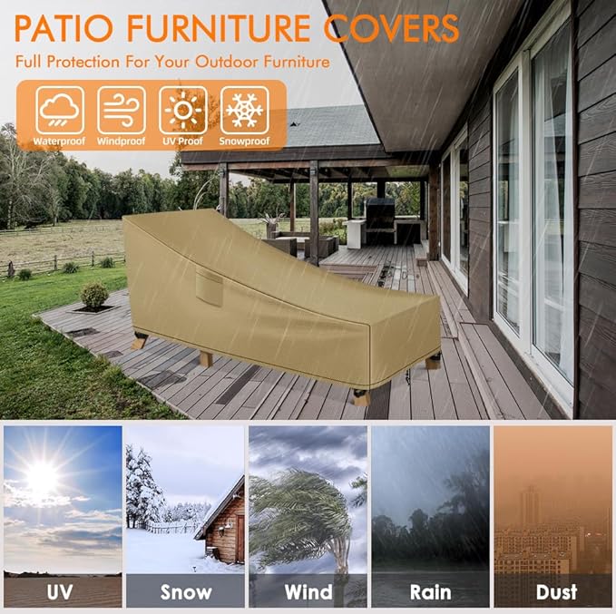 WLEAFJ Patio Chaise Lounge Cover Waterproof, Heavy Duty Outdoor Lounge Chair