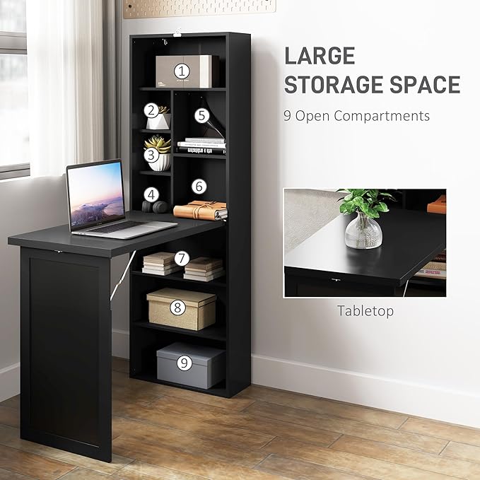 HOMCOM Foldable Convertible Writing Table, Wall Mounted Space-Saving Computer