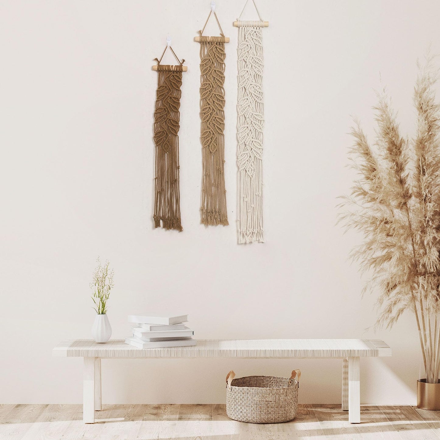 HVEST 3 Pcs Small Macrame Wall Hanging Boho Decor Handmade Woven Tapestry for Bedroom, Brown Macrame Wall Art for Living Room Nursery Apartment Office Home Decor