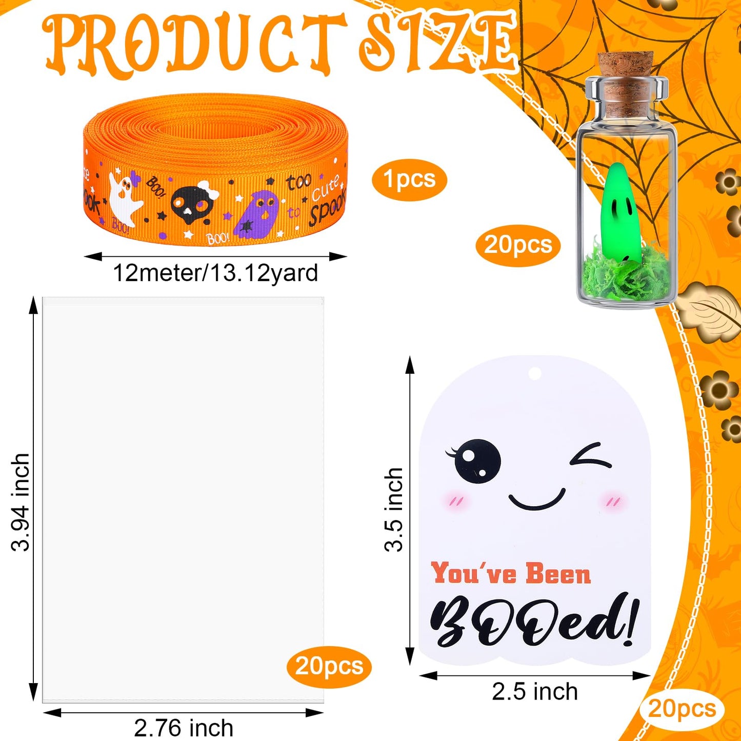 Meanplan 20 Sets Halloween Adopt a Ghost in a Mason Jar with Moss Glow in The Dark Luminous Ghost Figurine for Halloween Horror Decorations Party Favors Gifts DIY